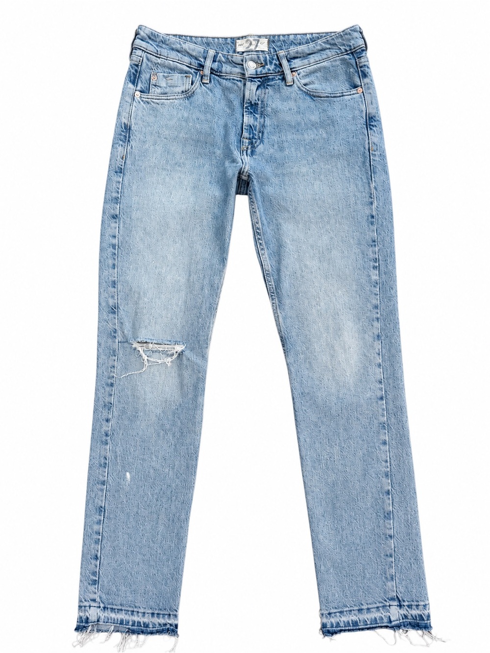 We The Free Size 27 Distressed Raw Hem Straight Leg Jeans Light Wash